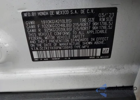 2023 Honda Hr-V 2Wd Lx from USA, damaged, VIN 3CZRZ1H30PM739940